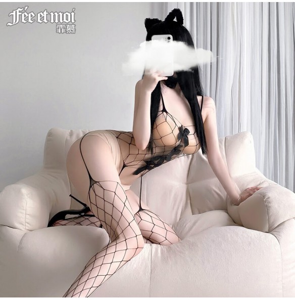 FEE ET MOI Sexy Bows Fishnet Body Stockings (Black) FEE ET MOI Sexy Bows Fishnet Body Stockings (Black)